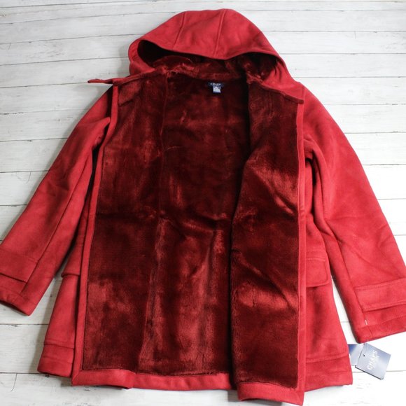 Chaps Women's Winter Coat Size XL Red Toggle Jacket Faux Suede Hooded - Picture 7 of 7